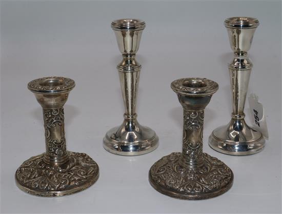 2 x pairs of modern silver dwarf candlesticks